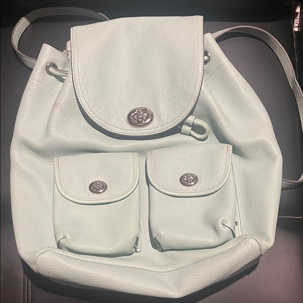 Coach Extremely Rare Mint Green polished pebble Leather Turlock Backpack